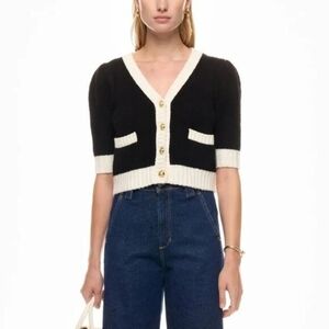 CeCe Black and Cream Button-Up Cardigan